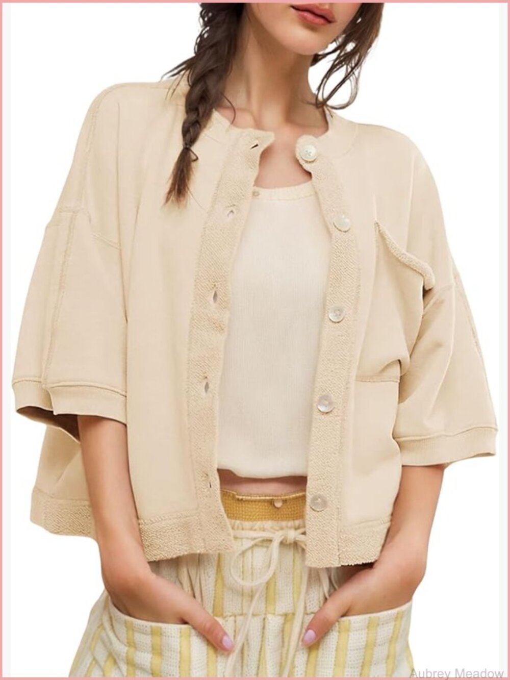 Womens Button Down Cardigan 3/4 Sleeve Casual Open Front Sweatshirt - Picture 1 of 7